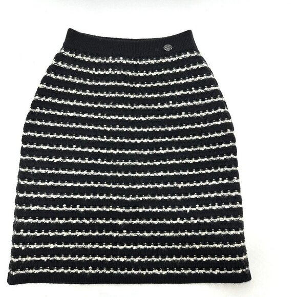 CHANEL P39936 border Apparel Bottoms Knit skirt Wool / Cashmere Black/White